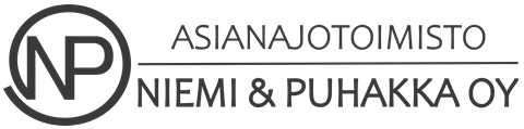 Law firm logo featuring the initials NP with the firm name below in Finnish.
