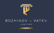 Logo of Bozhikov & Vatev law firm featuring a stylized column and firm name in gold and white text.