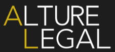 Text logo for Alture Legal, featuring bold letters with a mix of yellow and white on a black background.