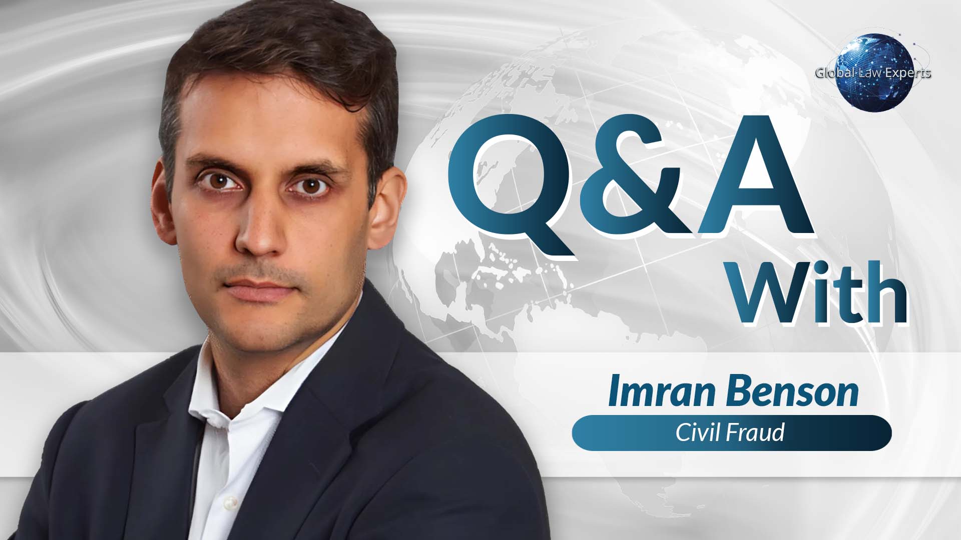 Legal expert discussing civil fraud in a Q&A format against a global background.